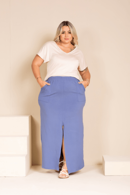 Saia Longa Moletinho Plus Size AZUL