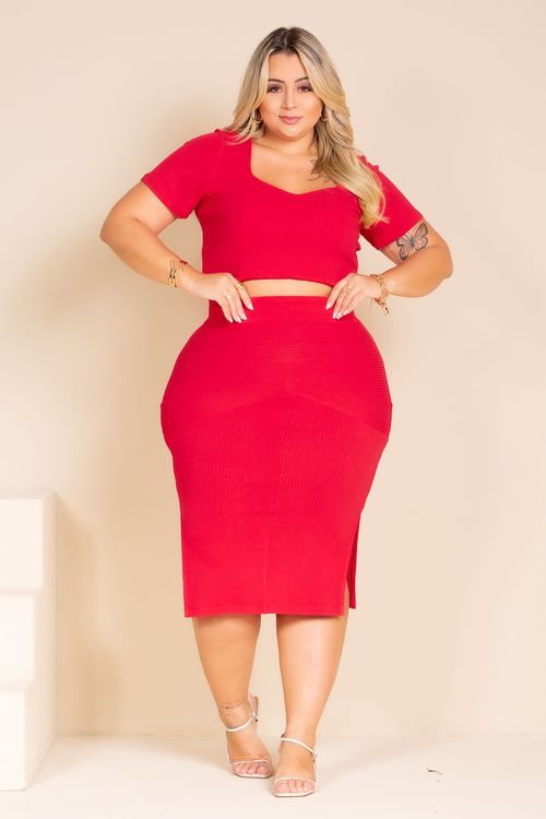 Saia Midi Ribana Plus Size VERMELHO