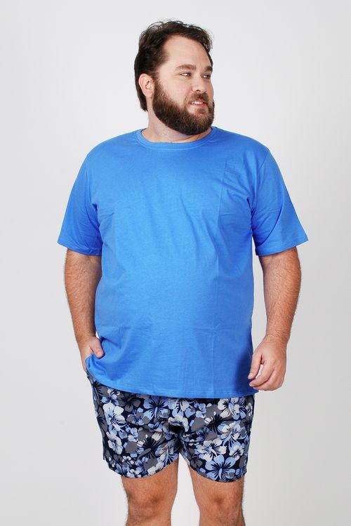 Camiseta básica masculina plus size azul celeste