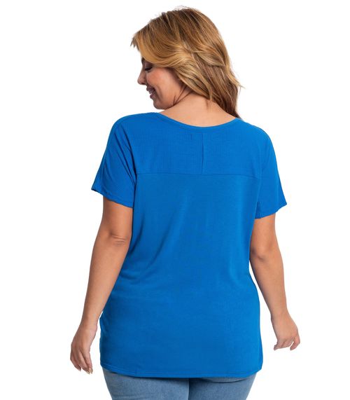 Blusa Feminina Plus Size Visco Tricot Secret Glam Azul