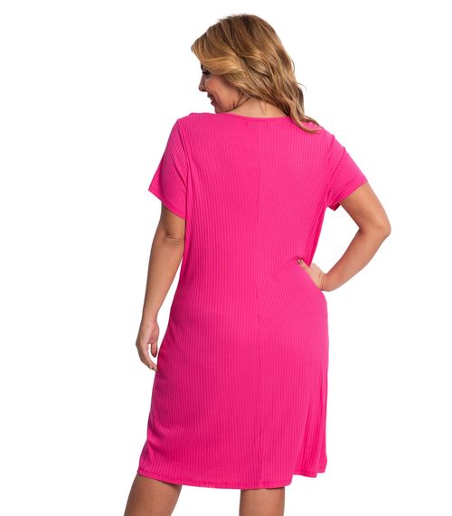Vestido Plus Size Canelado Secret Glam Rosa