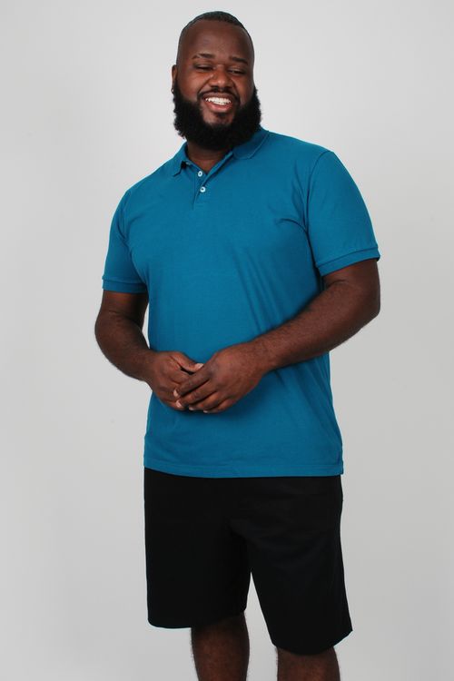 Camisa polo lisa  plus size azul