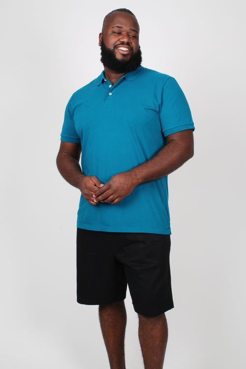 Camisa polo lisa  plus size azul