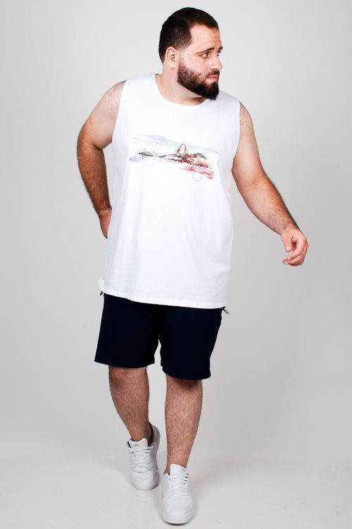 Regata com estampa paisagem plus size branco