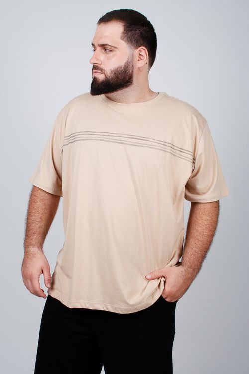 Camiseta com estampa de listras plus size bege