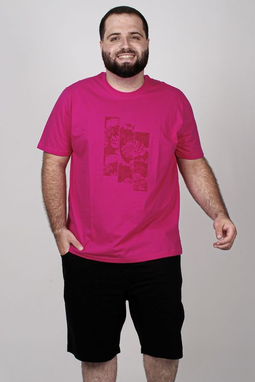 Camiseta com estampa de folhagens em retângulos plus size rosa