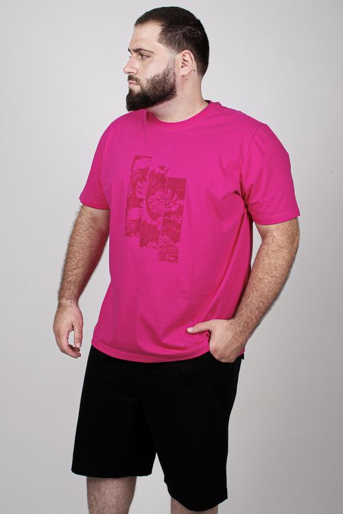 Camiseta com estampa de folhagens em retângulos plus size rosa