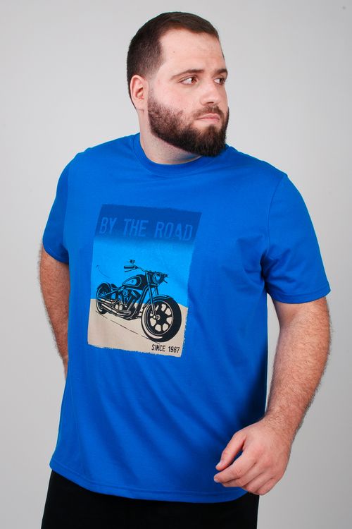 camiseta com estampa de moto plus size azul royal