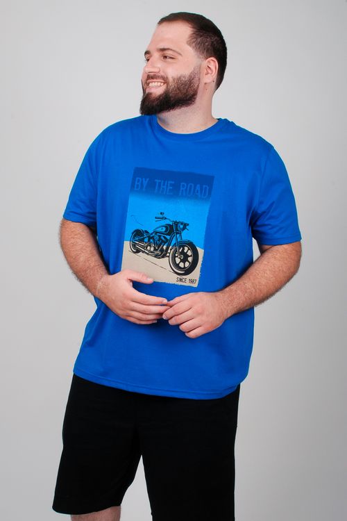camiseta com estampa de moto plus size azul royal