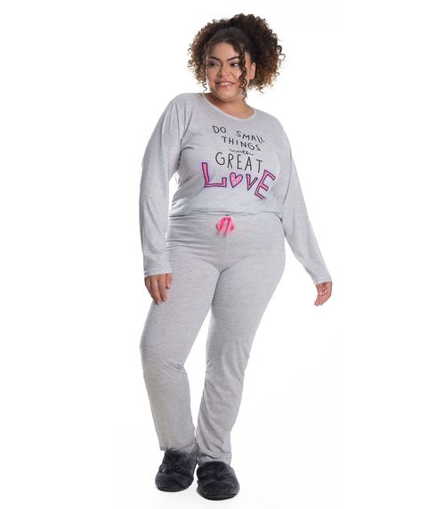 Pijama Plus Size Feminino Manga Longa Jucatel Cinza