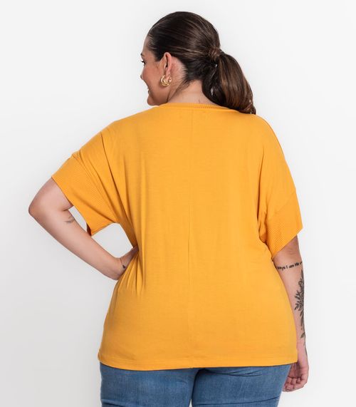 Blusa Feminina Plus Size Gola Dupla Secret Glam Amarelo