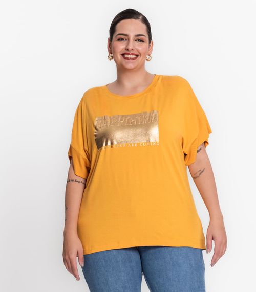 Blusa Feminina Plus Size Gola Dupla Secret Glam Amarelo
