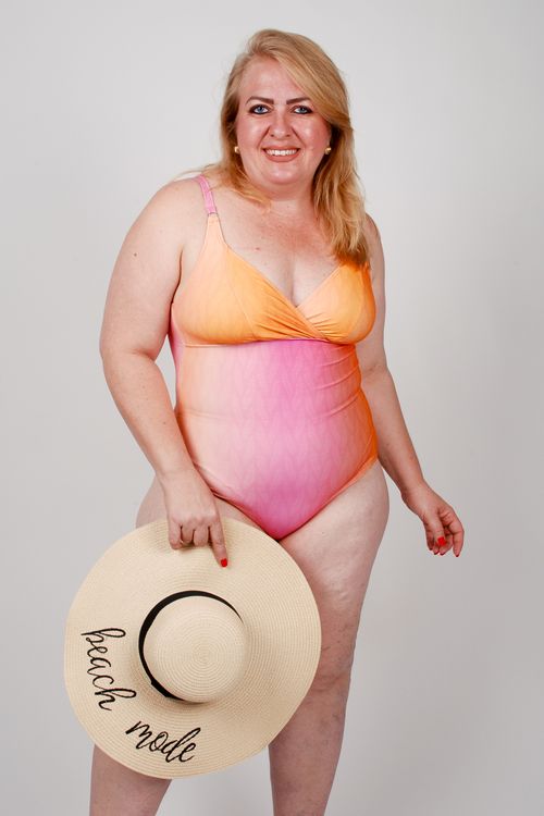 Maio sem bojo estampado plus size laranja