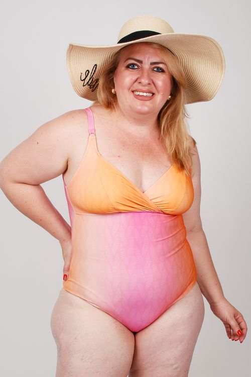 Maio sem bojo estampado plus size laranja
