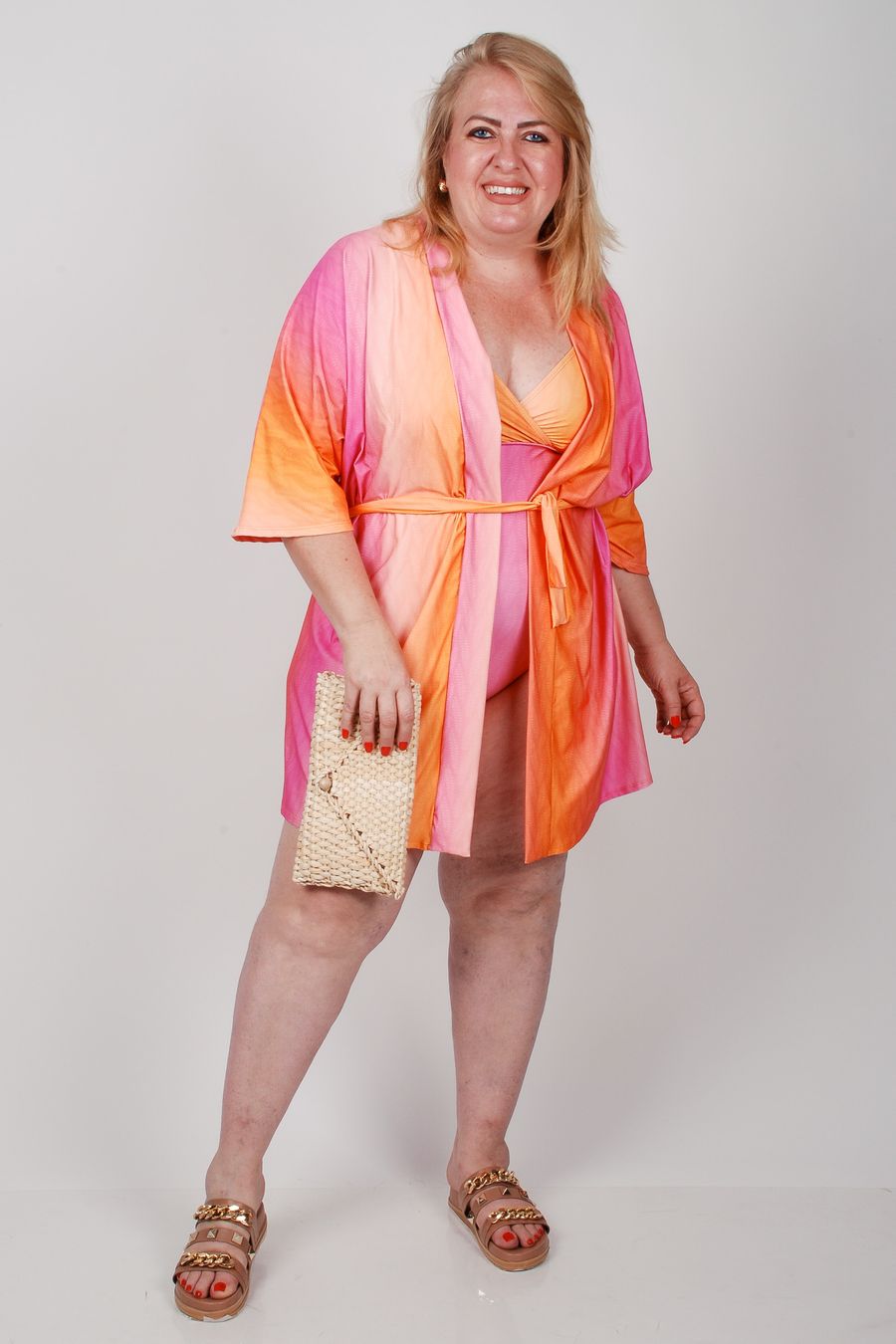 Saida de praia kimono plus size laranja