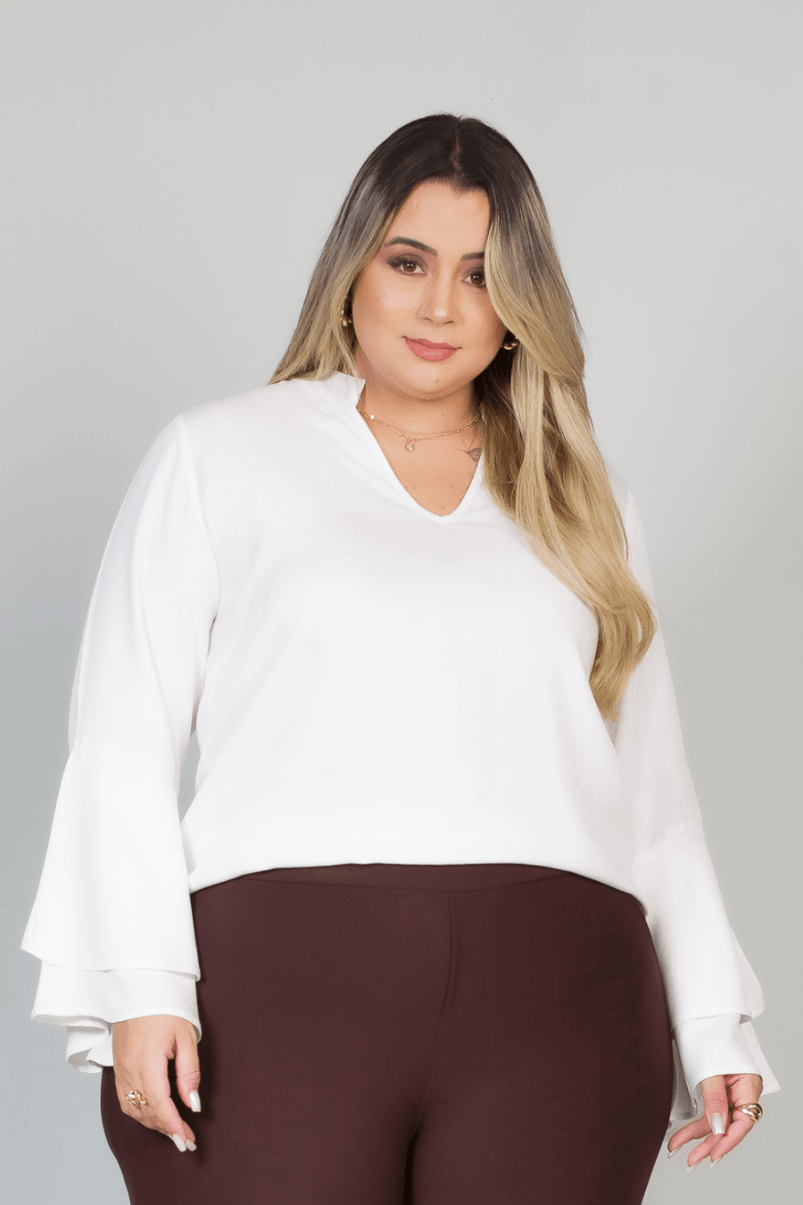 Blusa Manga Flare Plus Size BRANCO