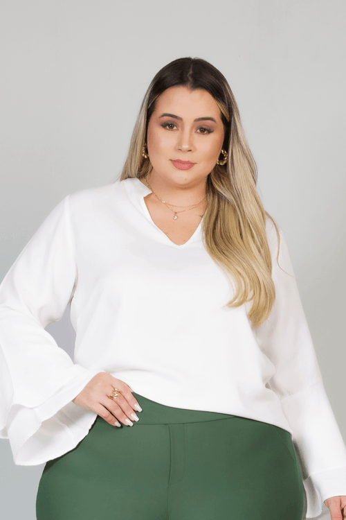 Blusa Manga Flare Plus Size BRANCO