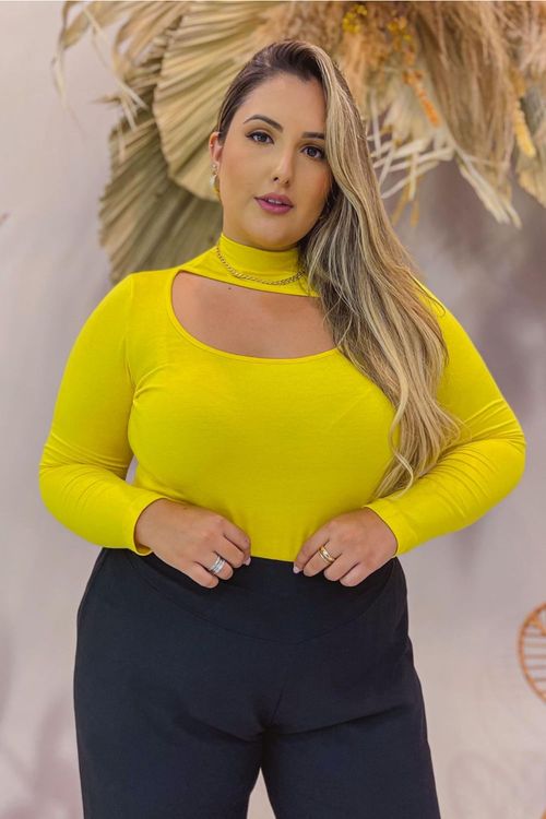 Blusa Manga Longa Gota Amarelo Plus Size