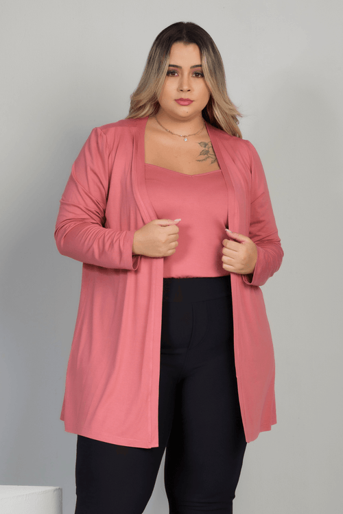 Cardigan Manga Longa Giovana Plus Size ROSE