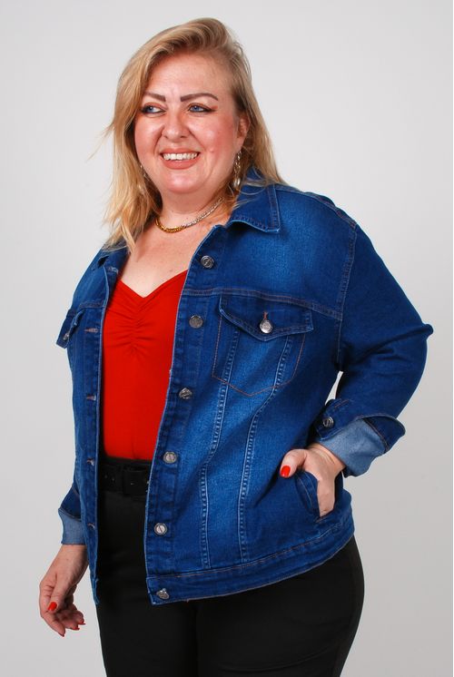 Jaqueta jeans com elastano plus size jeans blue