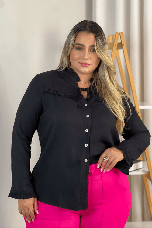 Camisa Manga Longa Pietra Plus Size PRETO