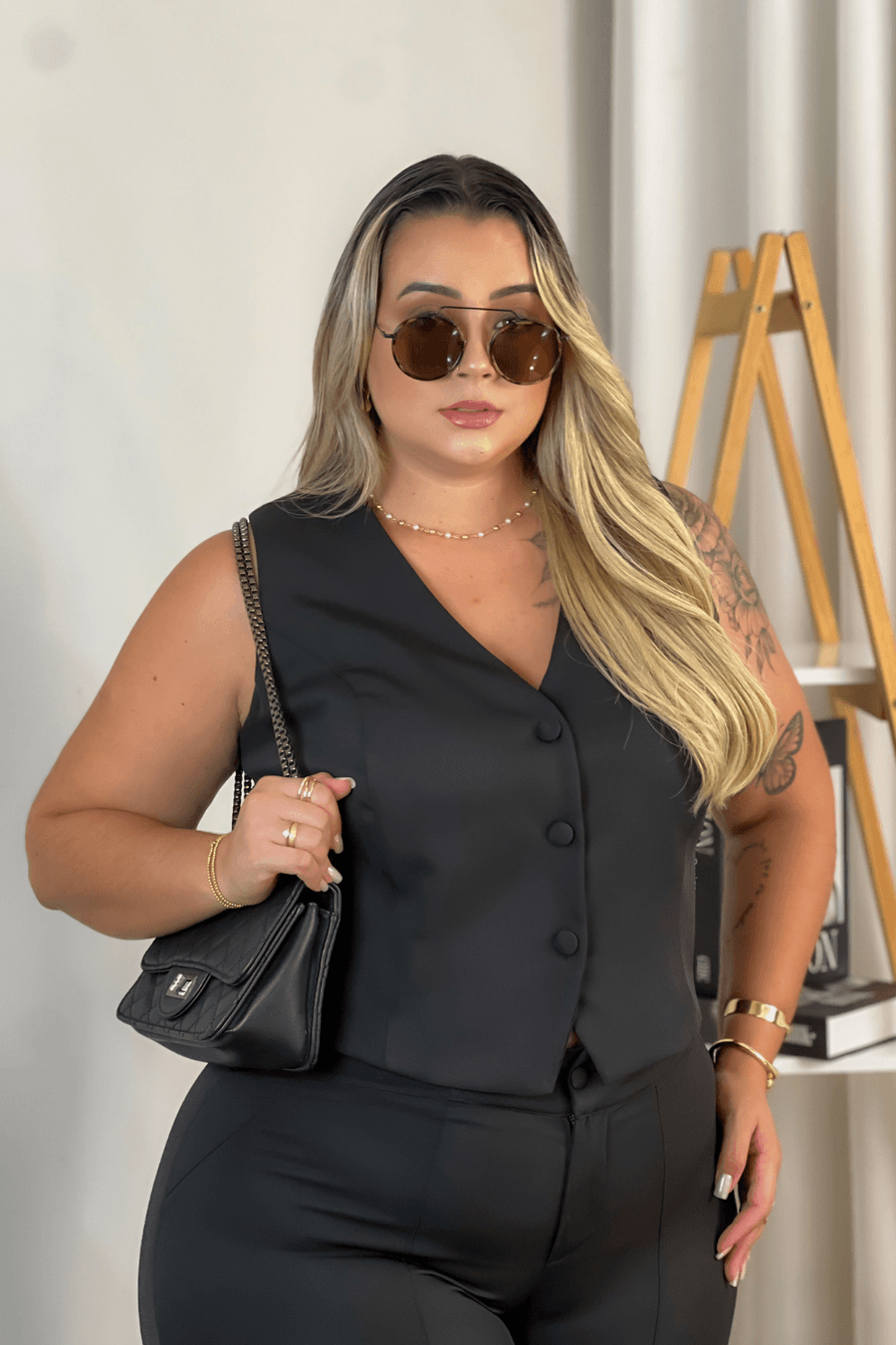 Colete Alfaiataria Venetta Plus Size PRETO
