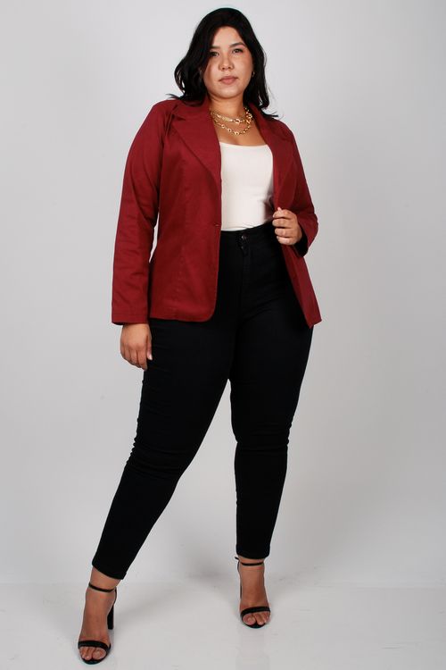 Blazer curto sarja plus size vinho