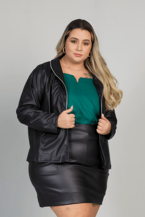 Jaqueta Feminina Couro Eco Plus Size PRETO