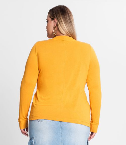 Blusão Feminino Plus Size Decote V Secret Glam Amarelo