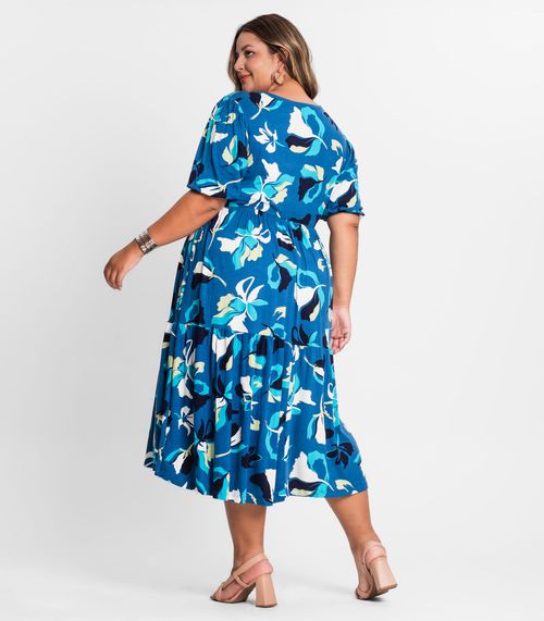 Vestido Midi Estampado Plus Size Secret Glam Azul