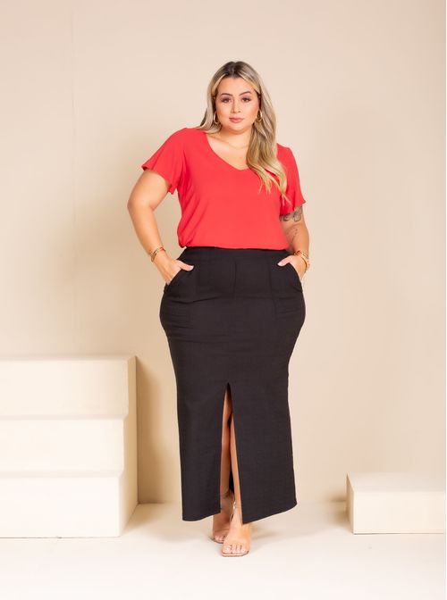 Saia Longa Bengaline Camille Plus Size PRETO