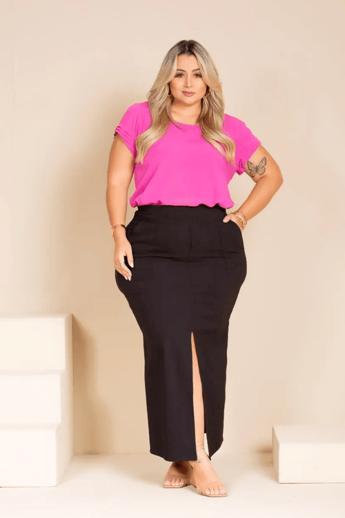 Saia Longa Bengaline Camille Plus Size PRETO