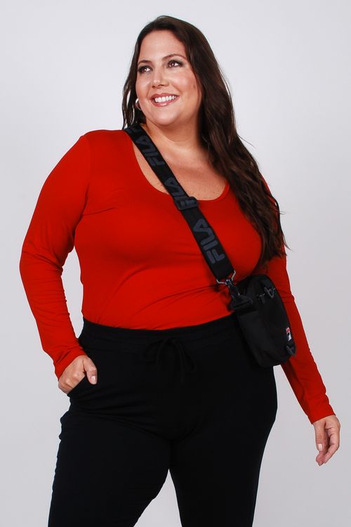 Blusa manga longa em malha lisa vermelho