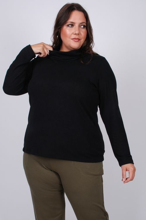 blusa com gola em malha trico preto