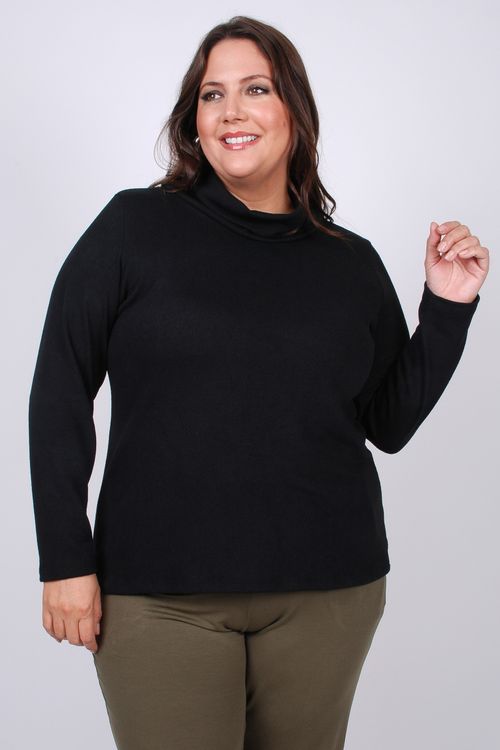 blusa com gola em malha trico preto