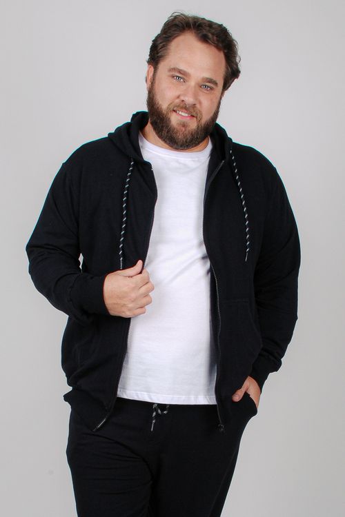 Blusão aberto em moletom com elastano preto