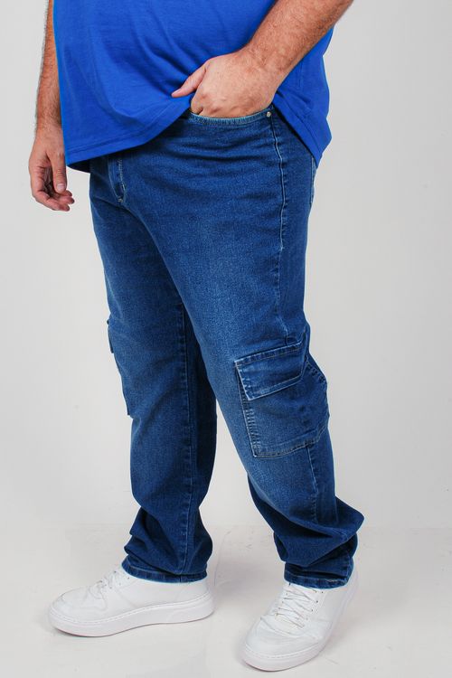 Calça cargo jeans com elastano jeans blue