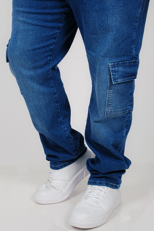 Calça cargo jeans com elastano jeans blue
