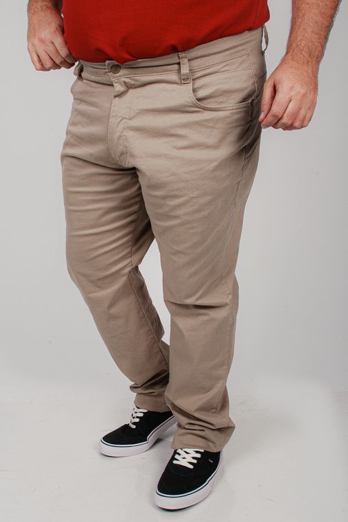 Calça reta masculna em sarja plus size kaki