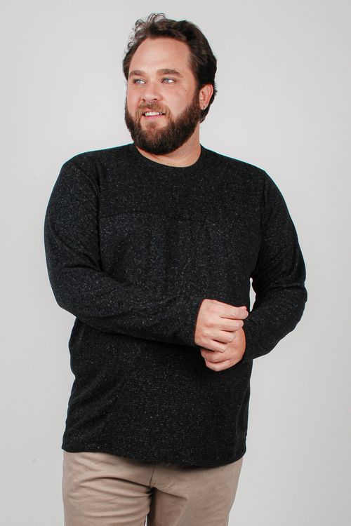 Blusa manga longa em malha texturizado e recortes preto