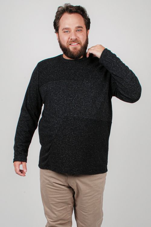 Blusa manga longa em malha texturizado e recortes preto