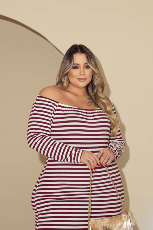 Vestido Longo Lis Manga Longa Plus Size VINHO
