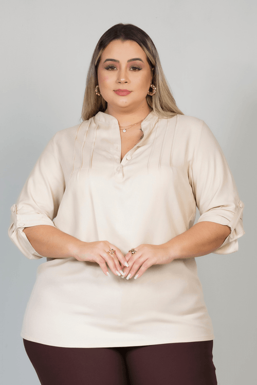 Camisa Feminina Keiko Nervura Manga 7/8 Plus Size AREIA