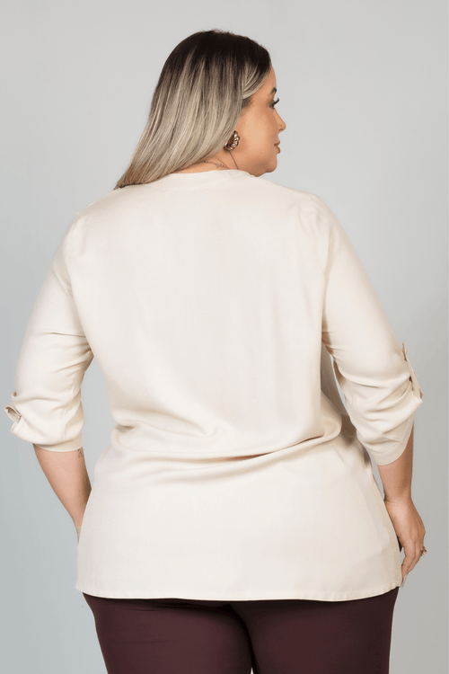 Camisa Feminina Keiko Nervura Manga 7/8 Plus Size AREIA