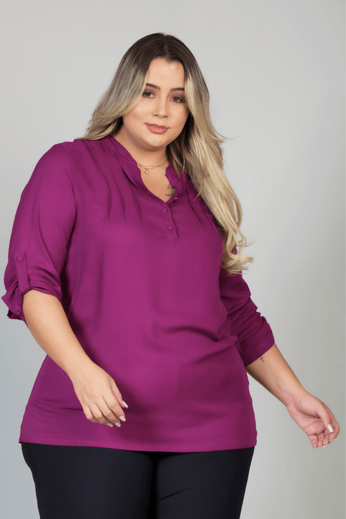 Camisa Feminina Keiko Nervura Manga 7/8 Plus Size ROXO