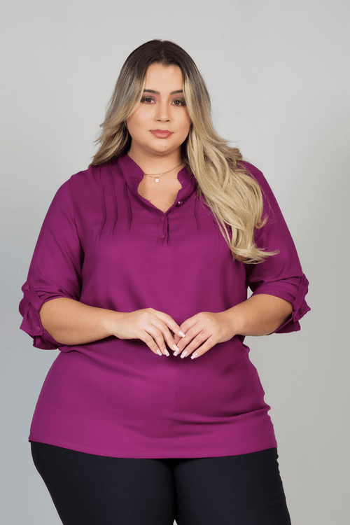 Camisa Feminina Keiko Nervura Manga 7/8 Plus Size ROXO