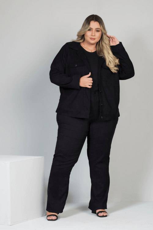 Calça London Cotele Veludo Plus Size PRETO