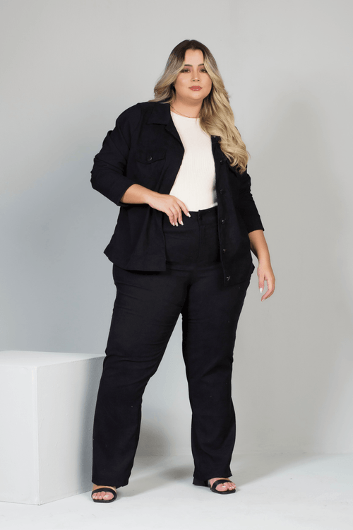 Calça London Cotele Veludo Plus Size PRETO