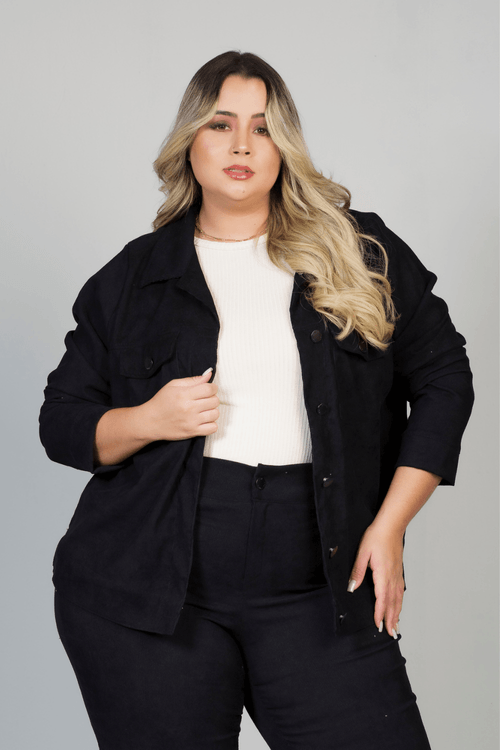 Jaqueta London Cotele Veludo Plus Size PRETO