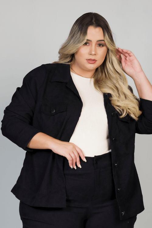 Jaqueta London Cotele Veludo Plus Size PRETO